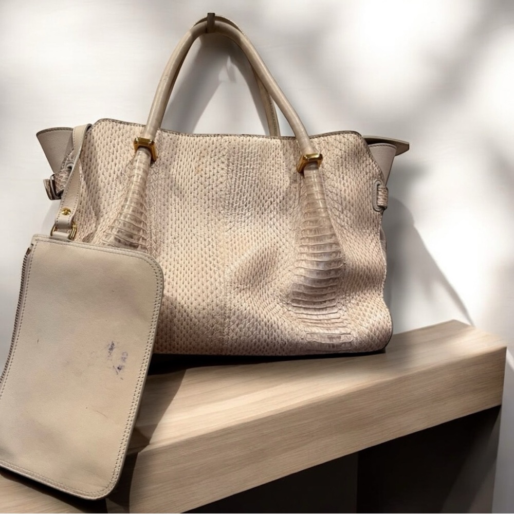 Nina Ricci Tan Python Le Marché Handbag Tote Set - Picture 3 of 8